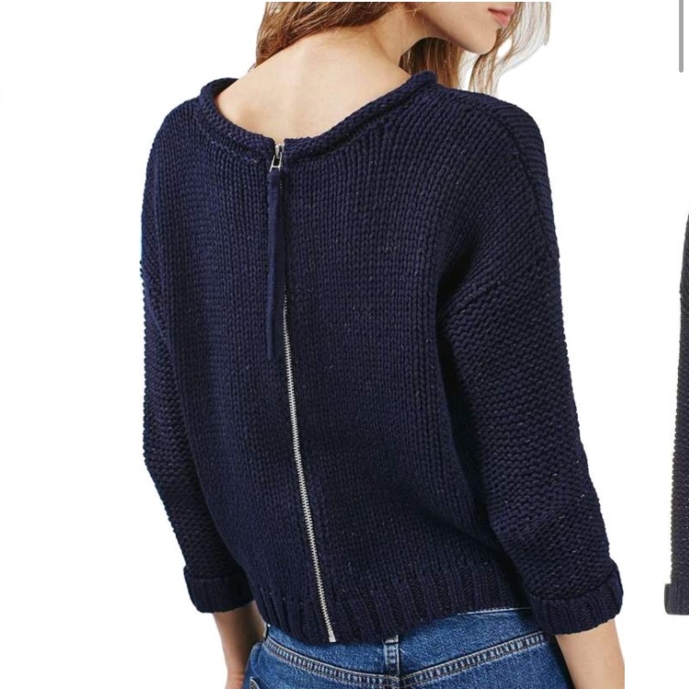 Topshop back zip tube neck rollneck sweater, navy